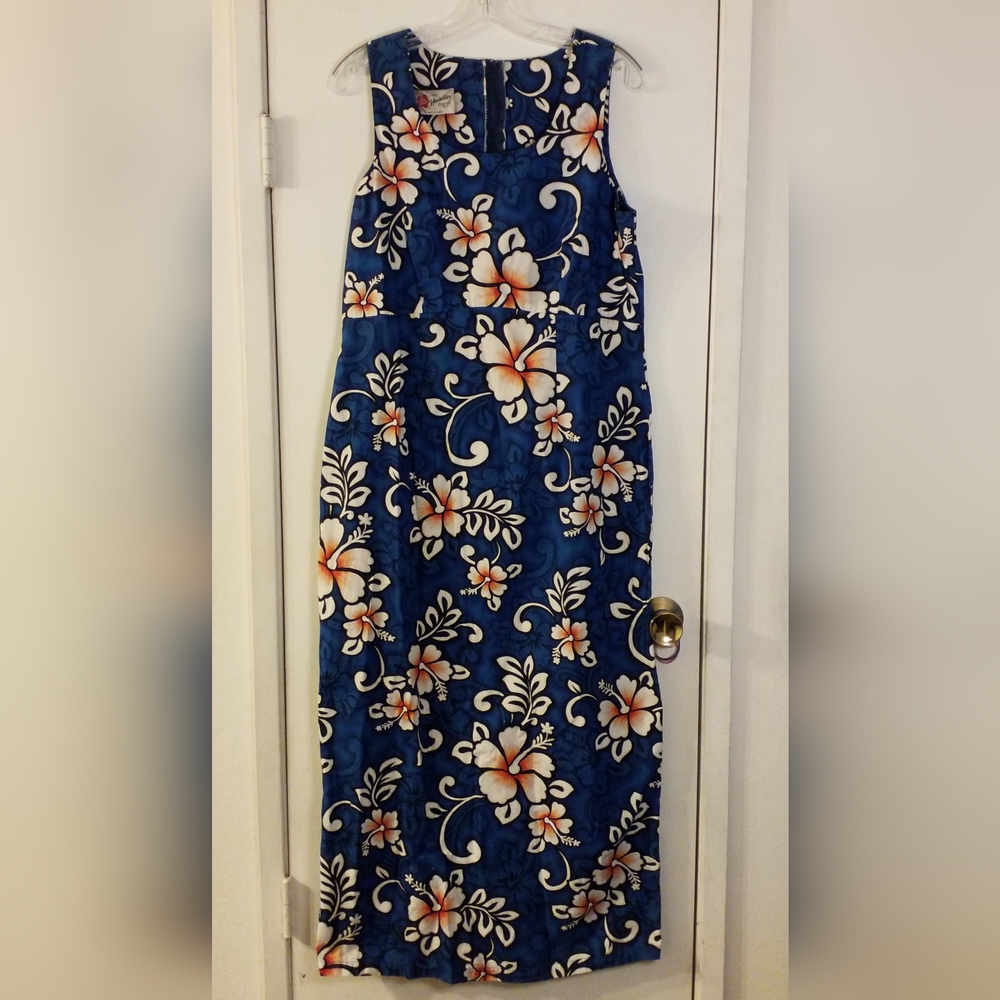 Vtg Hilo Hattie Hawaiian Long Sleeveless Tank Dress Size 16 Hibiscus Tropical